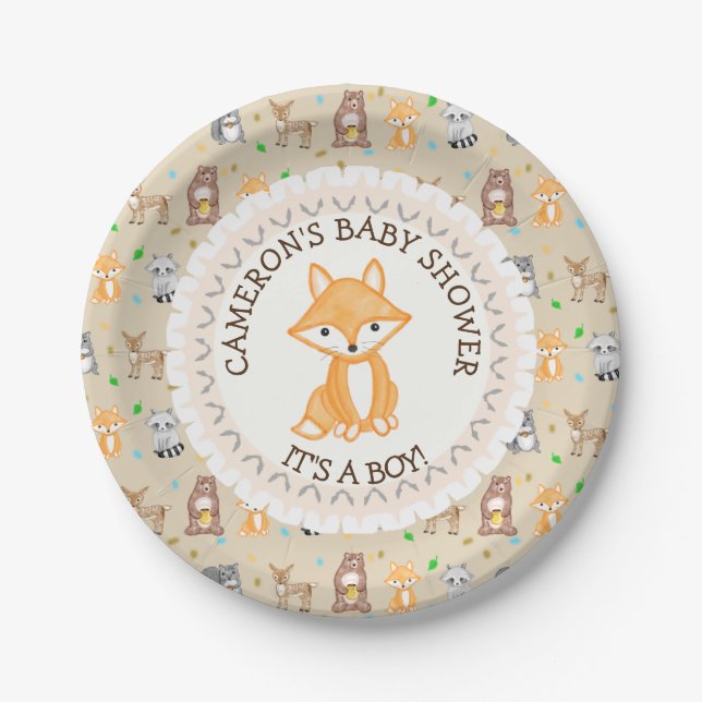 Personalized Baby Shower Plates Woodland Themed (Front)