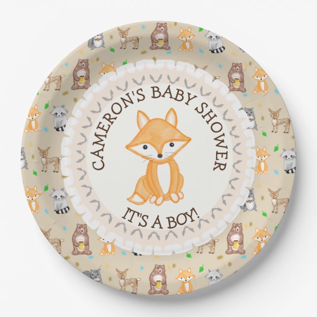 Personalized Baby Shower Plates Woodland Themed (Front)