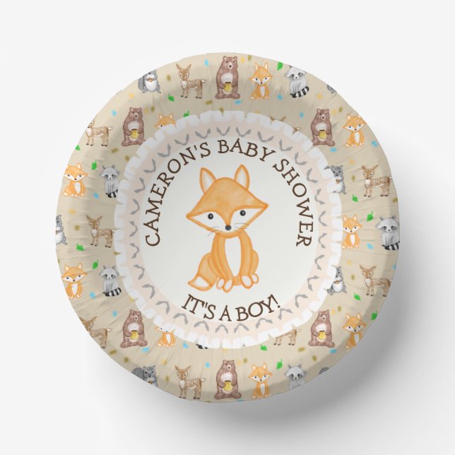 Personalized Baby Shower Plates Woodland Themed Paper Bowls (Front)