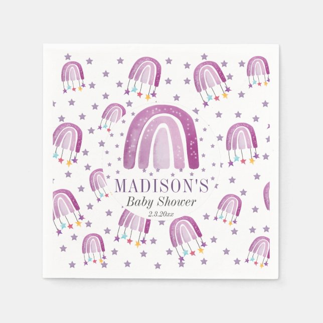 Personalized Baby Shower Purple Rainbow Napkins (Front)
