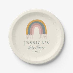 Personalized Baby Shower Soft Boho Rainbow Pastel Paper Plates
