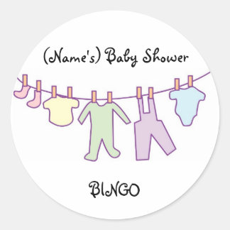 Personalized Baby Shower Sticker-Clothesline Classic Round Sticker