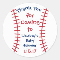 Personalized Baby Shower Stickers- Baseball Theme Classic Round Sticker