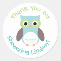 Personalized Baby Shower Stickers- Owl Theme Classic Round Sticker