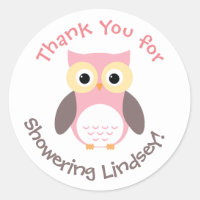 Personalized Baby Shower Stickers- Owl Theme Classic Round Sticker