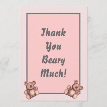 Personalized Baby Shower Thank You Card Pink Bears by Gigglesandgrins at Zazzle