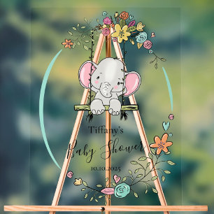 Personalized Baby Shower with Cute Elephant Acrylic Sign