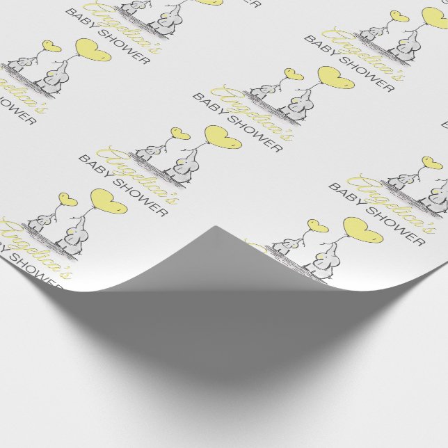 Personalized BABY SHOWER Yellow Elephant Neutral Wrapping Paper (Corner)