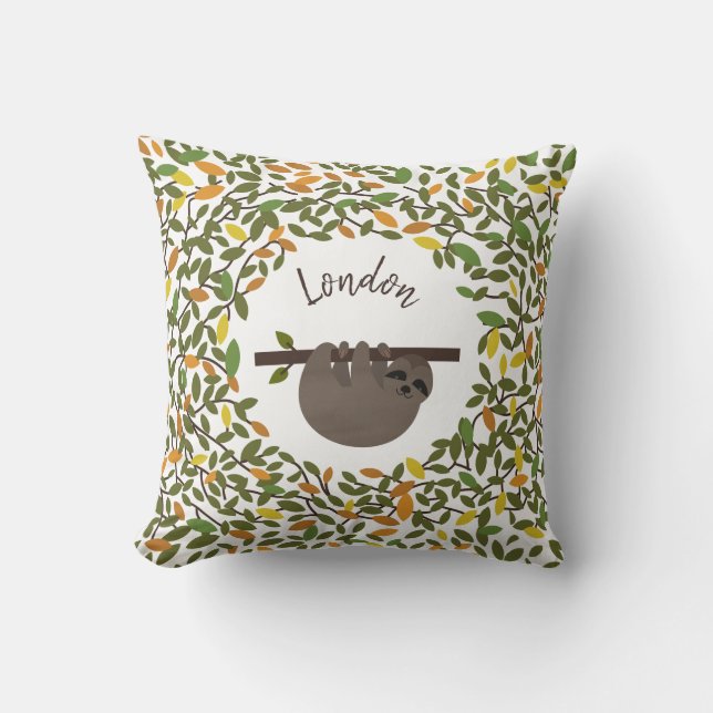Personalized Baby Sloth Autumn Greenery Pillow (Front)