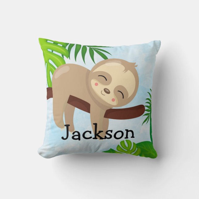 Personalized Baby Sloth Nursery Kids Throw Pillow (Front)