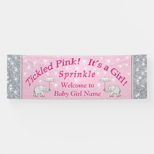Personalized Baby Sprinkle Banner, Pink and White Banner (Horizontal)