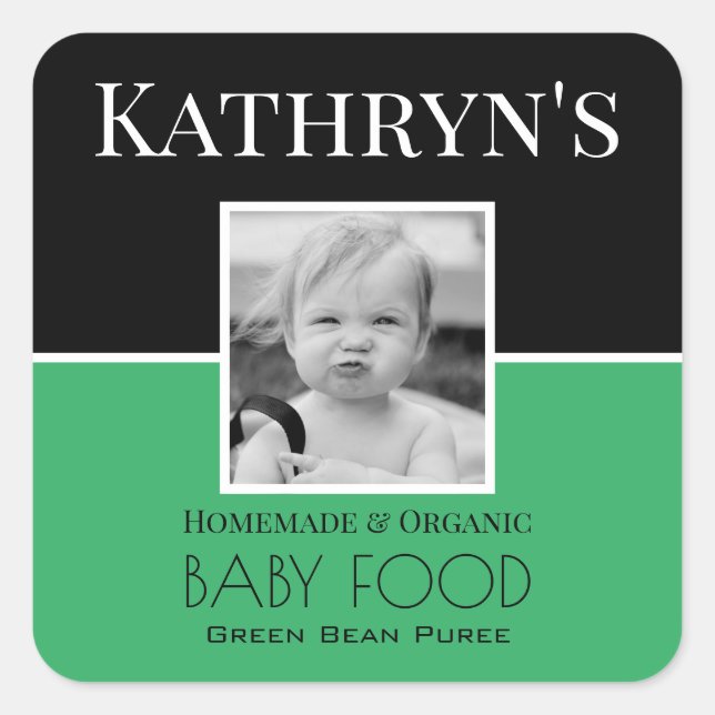Personalized Baby Square Photo w/Pic Green Label (Front)