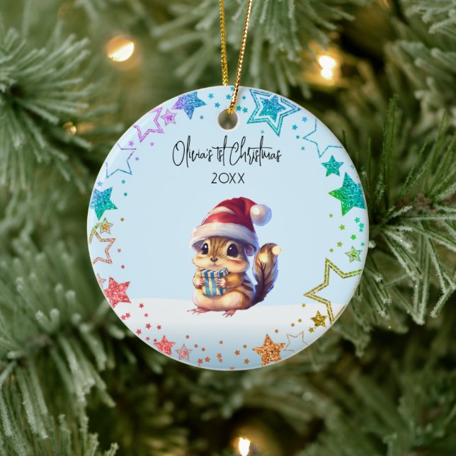 Personalized Baby squirrel | Baby's First Xmas Ceramic Ornament (Tree)