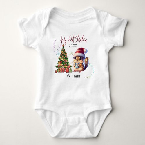 Personalized baby squirrl 1st Christmas 1st Xmas Baby Bodysuit