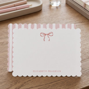 Personalized Baby Stationery Pink Watercolor Bow Note Card