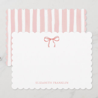 Personalized Baby Stationery Pink Watercolor Bow Note Card