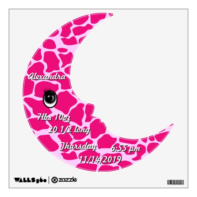 Personalized  Baby Stats Cute Moon Wall Decal (Front)