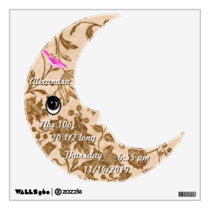 Personalized  Baby Stats Cute Moon Wall Decal