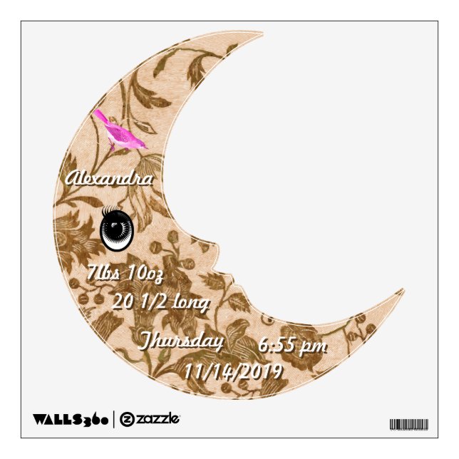 Personalized  Baby Stats Cute Moon Wall Decal (Front)