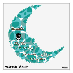 Personalized  Baby Stats Cute Moon Wall Decal