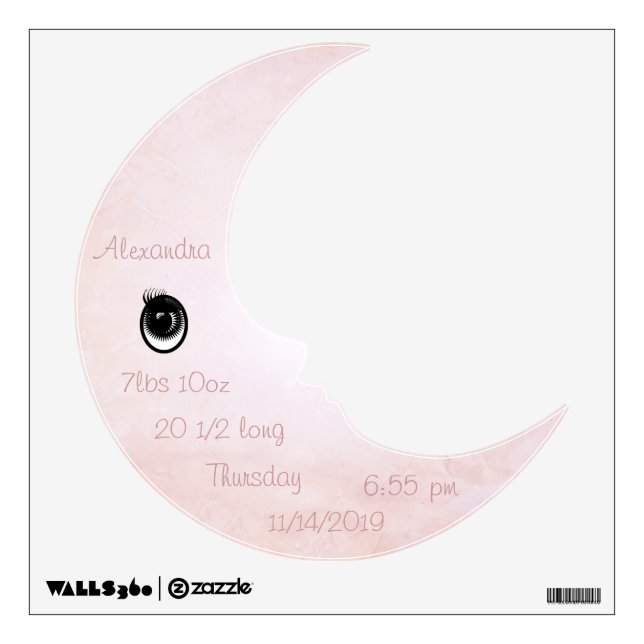 Personalized  Baby Stats Cute Moon Wall Decal (Front)