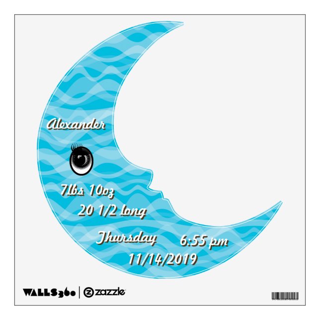 Personalized  Baby Stats Cute Moon Wall Decal (Front)