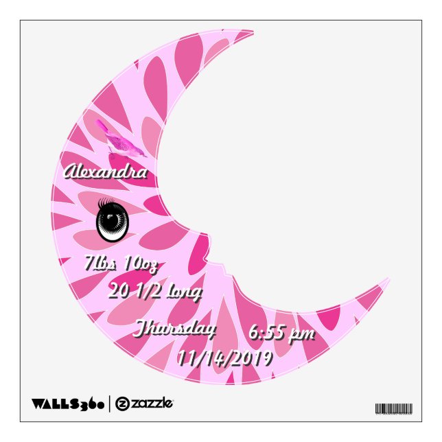 Personalized  Baby Stats Cute Moon Wall Decal (Front)