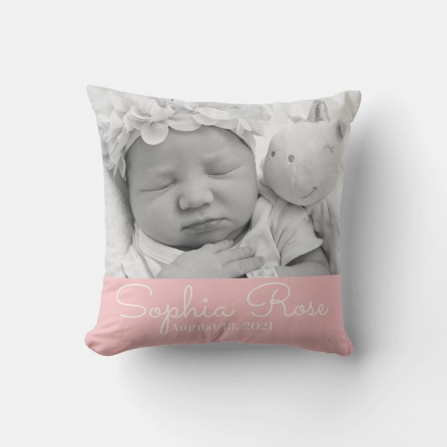 Personalized Baby Stats Gift for Girl Throw Pillow (Front)