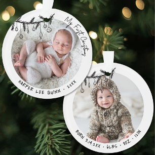 Personalized Baby Stats My First Christmas Photo Ornament
