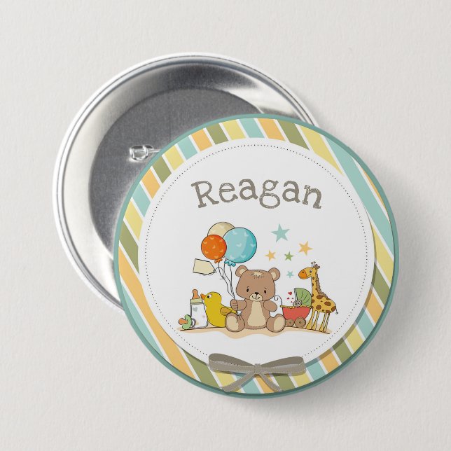 Personalized Baby Teddy Bear Giraffe Rubber Ducky Button (Front & Back)