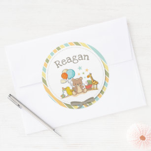 Personalized Baby Teddy Bear Giraffe Rubber Ducky Classic Round Sticker