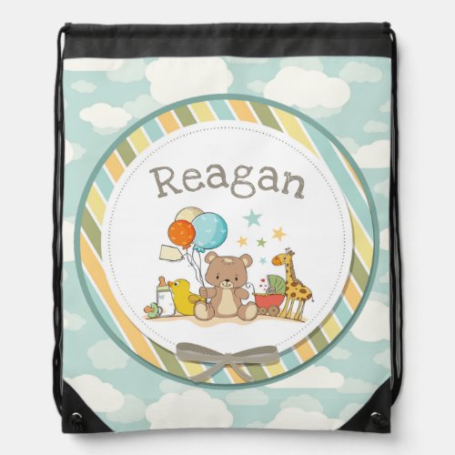 Personalized Baby Teddy Bear Giraffe Rubber Ducky Drawstring Bag