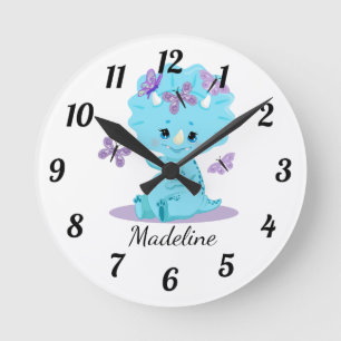 Personalized Baby Triceratops - Dinosaur Round Clo Clock