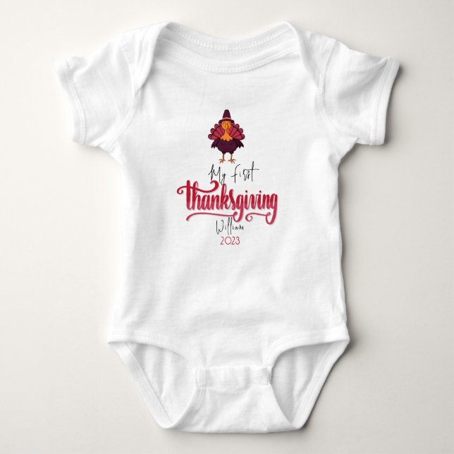 Personalized Baby Turkey First Thanksgiving Baby Bodysuit (Front)