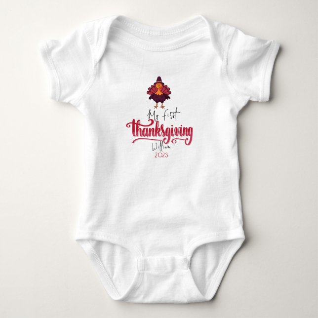 Personalized Baby Turkey First Thanksgiving Bodysuit (Front)