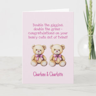 Personalized Baby Twins Congratulations, Bears Card