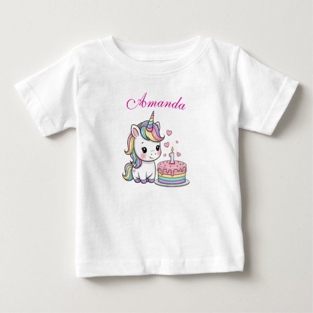 Personalized Baby Unicorn Birthday Cake T-Shirt (Front)