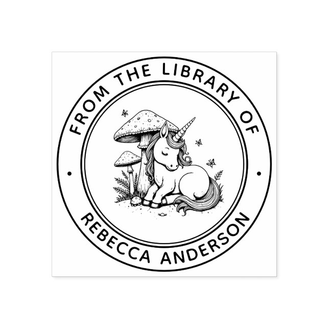Personalized Baby Unicorn Toadstool Library Book Rubber Stamp (Imprint)