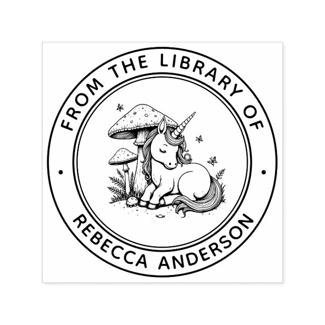 Personalized Baby Unicorn Toadstool Library Book Self-inking Stamp (Design)