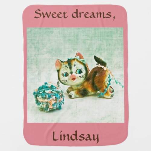 Personalized Baby Vintage Kitty Cat Stroller Blanket