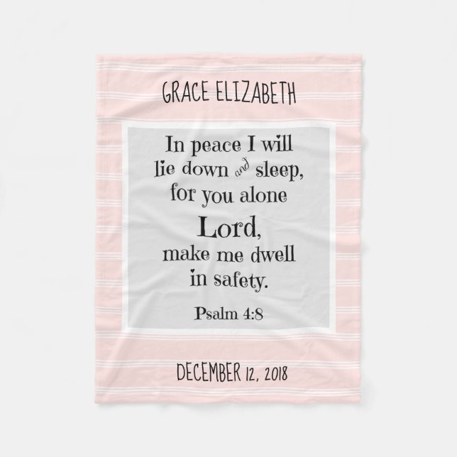 Personalized Baby, w Nighttime Prayer (Psalm 4:8) Fleece Blanket (Front)