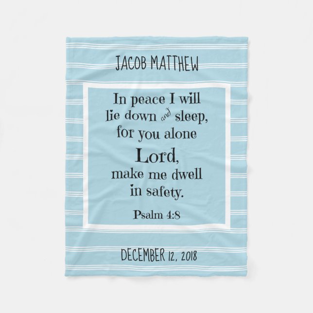 Personalized Baby, w Nighttime Prayer (Psalm 4:8) Fleece Blanket (Front)