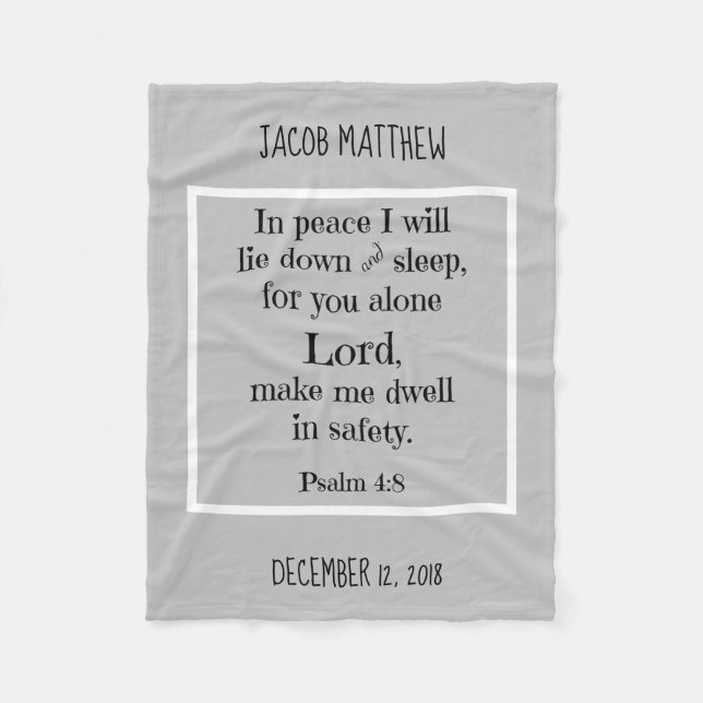 Personalized Baby, w Nighttime Prayer (Psalm 4:8) Fleece Blanket (Front)