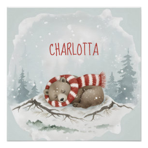 Personalized Baby Wall Art, Sleeping Bear Nursery Poster