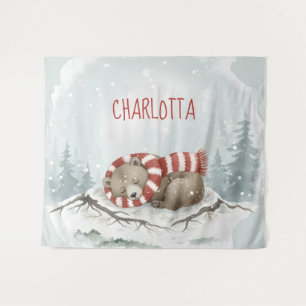 Personalized Baby Wall Art, Sleeping Bear Nursery  Tapestry