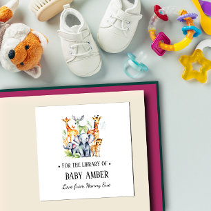 Personalized Baby Wild Animals Bookplate Sticker