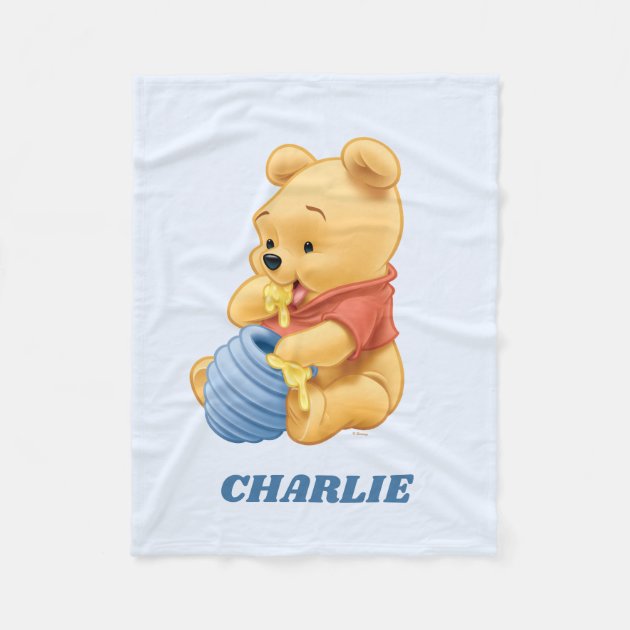 Personalized Embroidery Fleece Baby Blanket With Pooh Bear And Prayer 