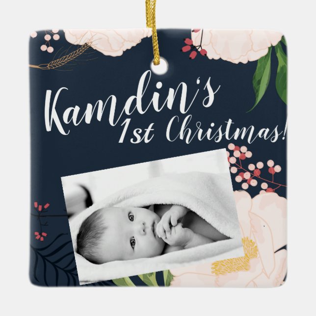 Personalized Baby XMAS Ornament Baby Pink Cosmos o (Front)