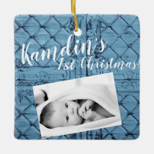 Personalized Baby XMAS Ornament Rustic Tin Panel C