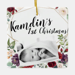 Personalized Baby XMAS Ornament White Roses Gold G